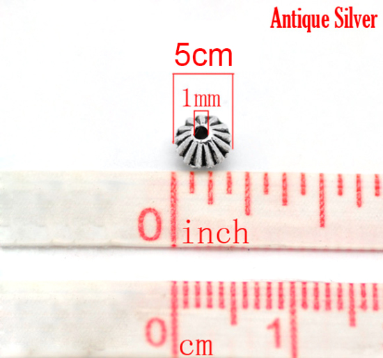 Picture of Zinc Based Alloy Spacer Beads Bicone Antique Silver Color Stripe Carved About 5mm x 4mm, Hole: Approx 1.5mm, 200 PCs