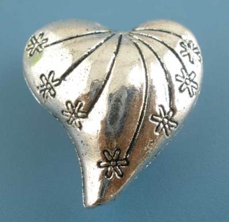 Zinc Based Alloy Spacer Beads Heart Antique Silver Color Flower Carved About 25mm x 24mm, Hole:Approx 1.9mm, 5 PCs