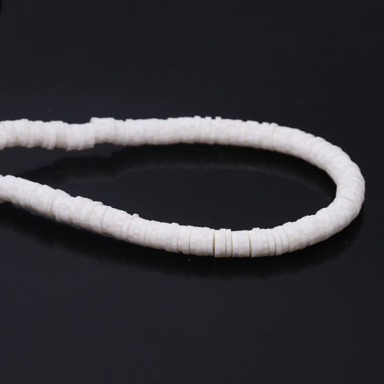 Picture of 3 Strands (Approx 330 - 350 PCs/Strand) Polymer Clay Katsuki Beads Round Creamy-White About 6mm Dia, Hole: Approx 1.7mm, 40.5cm(16") - 40cm(15 6/8") long