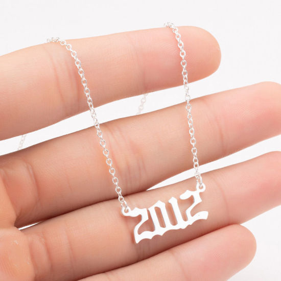 Imagen de Acero Inoxidable Año Collares Tono de Plata Número " 2012 " 45cm longitud, 1 Unidad