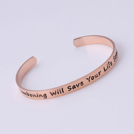 Stainless Steel Open Cuff Bangles Bracelets Rose Gold Message " Hamboning Will Save Your Life Someday " Corrosion 20cm(7 7/8") long, 1 Piece
