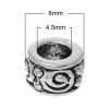 Picture of 50 PCs Zinc Based Alloy European Style Large Hole Charm Beads Antique Silver Color Round Spiral 8mm Dia., Hole: Approx 4.5mm