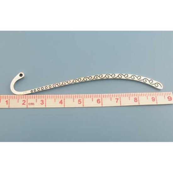 Image de 100 Pcs Marque-Pages en Alliage de Zinc Courbé Argent Vieilli Motif Sculpté 8.5cm x