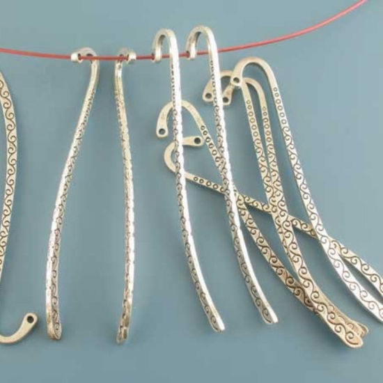 Image de 100 Pcs Marque-Pages en Alliage de Zinc Courbé Argent Vieilli Motif Sculpté 8.5cm x