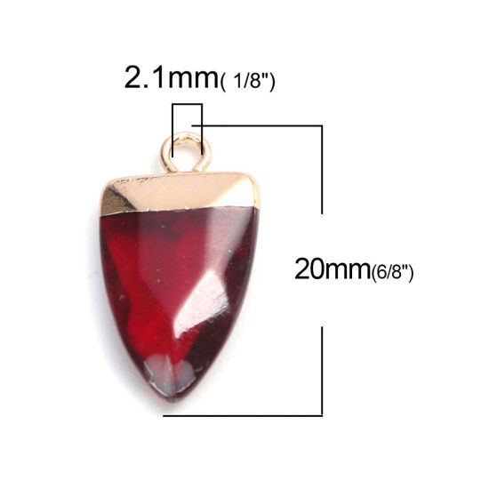ガラス チャーム 不規則 金メッキ 深紅色 ファセット 20mm x 10mm、 5 個 の画像