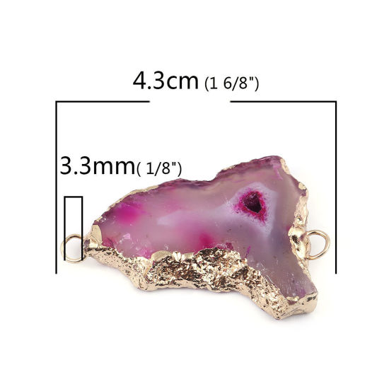 Picture of (Grade A) Agate ( Natural ) Connectors Irregular Gold Plated Fuchsia 43mm x 27mm, 5 PCs