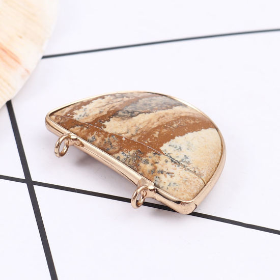 Image de (Classement A) Pendentifs en Pierre ( Naturel ) Demi-Rond Brun 3.2cm x 2.6cm, 5 Pcs