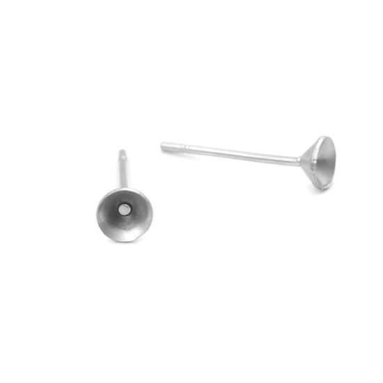 Image de Boucles d'Oreilles Puces en 304 Acier Inoxydable Rond Argent Mat (Apparié à Strass ss16 Dos en Pointe ) 4mm Dia., Epaisseur de Fil: (21 gauge), 100 Pcs