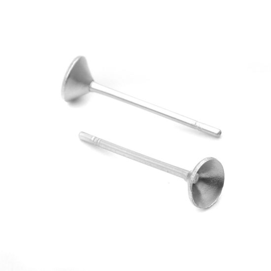 Image de Boucles d'Oreilles Puces en 304 Acier Inoxydable Rond Argent Mat (Apparié à Strass ss16 Dos en Pointe ) 4mm Dia., Epaisseur de Fil: (21 gauge), 100 Pcs