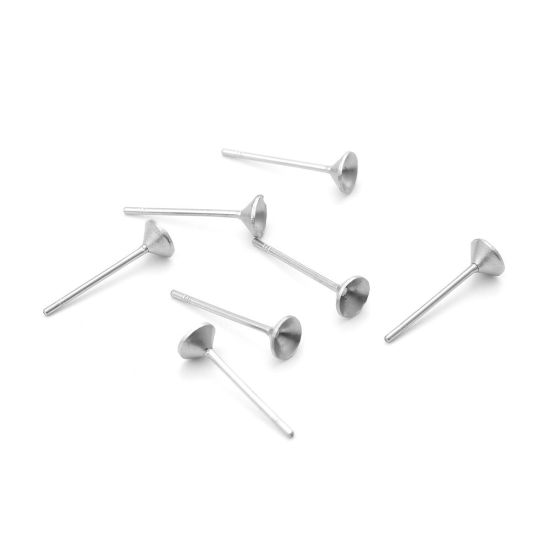 Image de Boucles d'Oreilles Puces en 304 Acier Inoxydable Rond Argent Mat (Apparié à Strass ss16 Dos en Pointe ) 4mm Dia., Epaisseur de Fil: (21 gauge), 100 Pcs