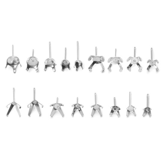 Picture of 304 Stainless Steel Ear Post Stud Earrings Round Silver Tone Cabochon Settings (Fits 5mm Dia.) 6mm Dia., Post/ Wire Size: (21 gauge), 100 PCs