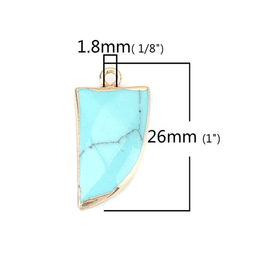 Picture of (Grade A) Turquoise ( Natural ) Charms Gold Plated Green Blue Knife Texture 26mm x 14mm, 10 PCs
