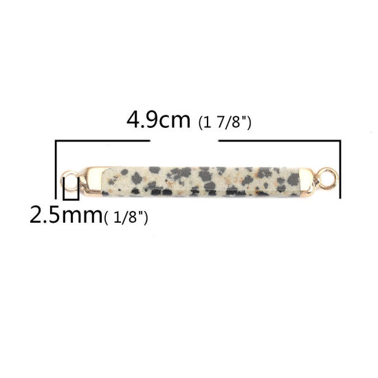 Picture of Stone ( Natural ) Connectors Strip Gold Plated Black & Khaki Spot 4.9cm x 0.5cm, 10 PCs