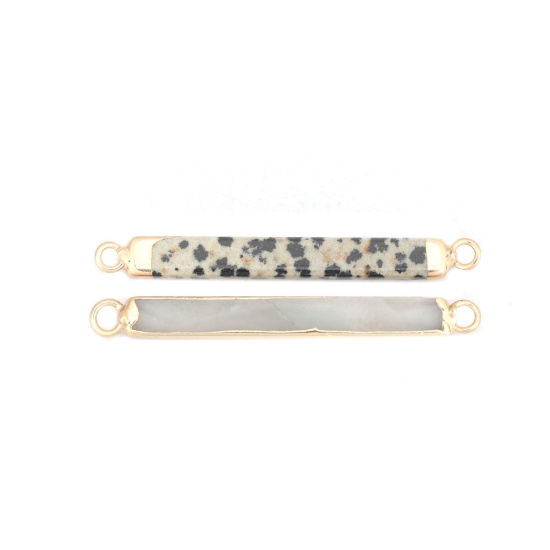 Picture of Stone ( Natural ) Connectors Strip Gold Plated Black & Khaki Spot 4.9cm x 0.5cm, 10 PCs