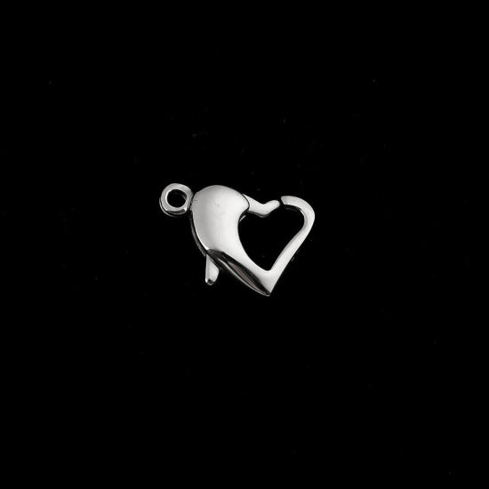 Image de Fermoir Mousqueton en 304 Acier Inoxydable Cœur Argent Mat 13mm x 11mm, 20 Pcs