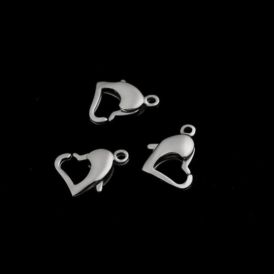 Image de Fermoir Mousqueton en 304 Acier Inoxydable Cœur Argent Mat 13mm x 11mm, 20 Pcs