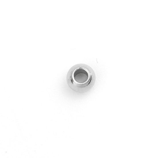 Picture of 304 Stainless Steel Beads Round Silver Tone About 3mm Dia., Hole: Approx 1.5mm, 100 PCs