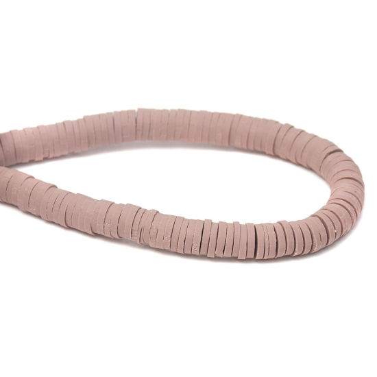 Image de Perles Katsuki en Pâte Polymère Rond Kaki 5mm Dia, Taille de Trou: 1.7mm, 40.5cm - 40cm long, 200 Enfilades (Env. 330 - 350 PCs/Enfilade)