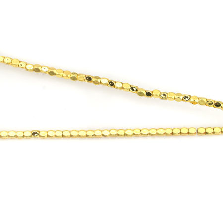 (Klasse B) Hämatit ( Natur ) Perlen Polygon Golden Facettiert ca. 3mm x 3mm, 40.5cm lang, 5 Stränge (ca. 128 Stück/Strang)