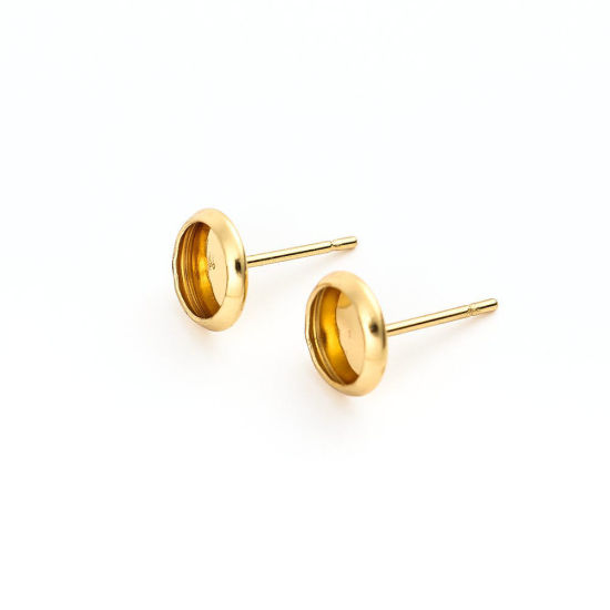 Image de Boucles d'Oreilles Puces en 304 Acier Inoxydable Rond Doré Cabochon Rapportable (Adapté à 6mm Dia ) 8mm Dia., Epaisseur de Fil: (20 gauge), 100 Pcs