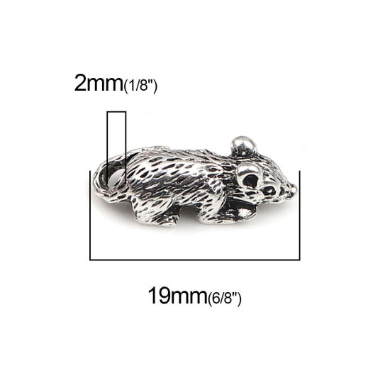 Picture of Zinc Based Alloy 3D Charms Mouse Animal Antique Silver Color 19mm x 7mm, 1000 PCs