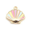 Picture of Brass Charms 18K Real Gold Plated Multicolor Scallop Enamel 10mm x 10mm, 50 PCs