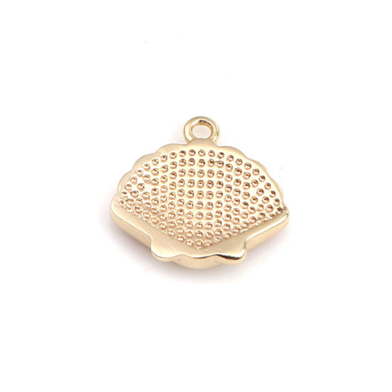 Bild von Messing Charms Jakobsmuschel 18K Echtgold plattiert Bunt Emaille 10mm x 10mm, 50 Stück