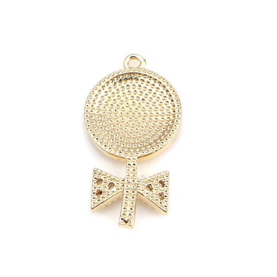 Image de Breloques en Laiton Sucette Plaqué Or Véritable 18K Multicolore Émail à Strass Transparent 20mm x 10mm, 50 Pcs