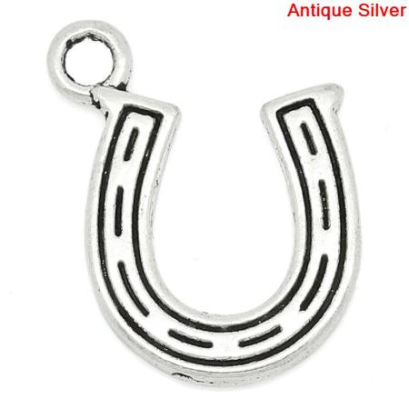 Imagen de Colgantes Aleación del Metal Del Zinc de Herradura,Raya Plata Antigua Rhinestone 16mm x 14mm, 100 Unidades