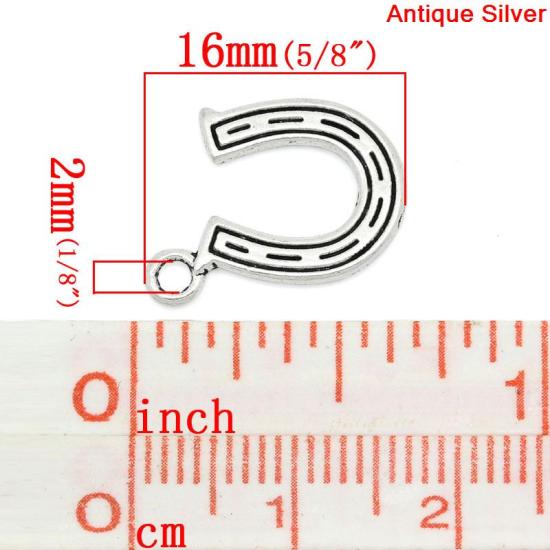 Imagen de Colgantes Aleación del Metal Del Zinc de Herradura,Raya Plata Antigua Rhinestone 16mm x 14mm, 100 Unidades