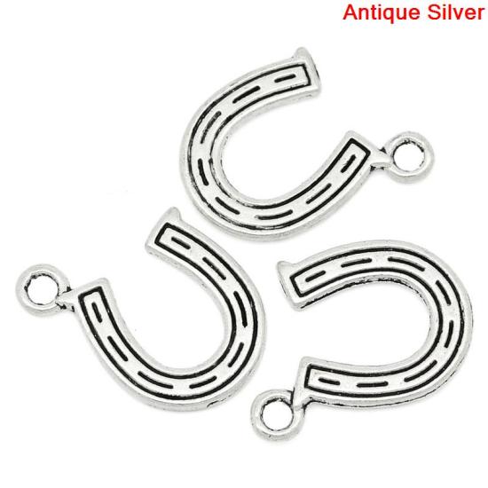 Imagen de Colgantes Aleación del Metal Del Zinc de Herradura,Raya Plata Antigua Rhinestone 16mm x 14mm, 100 Unidades