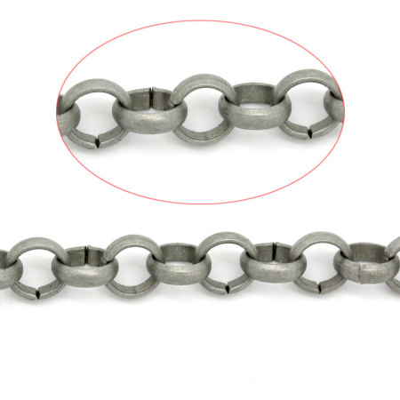 Iron Based Alloy Rolo Chain Findings Antique Silver 6mm(2/8") Dia, 5 M