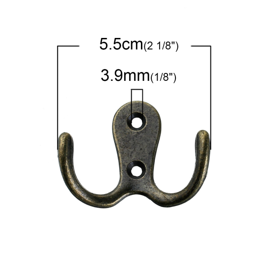 Image de Patère Porte Manteau Robe Chapeau en Alliage de Zinc Irrégulier Bronze Antique 5.5cm x 4.1cm, 5 Pcs