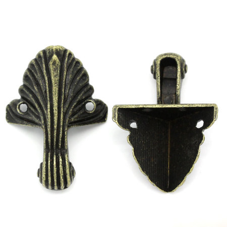 Zinc Based Alloy Box Case Corner Protector Triangle Antique Bronze Leaf Carved 4.4cm x 3.2cm, 5 PCs