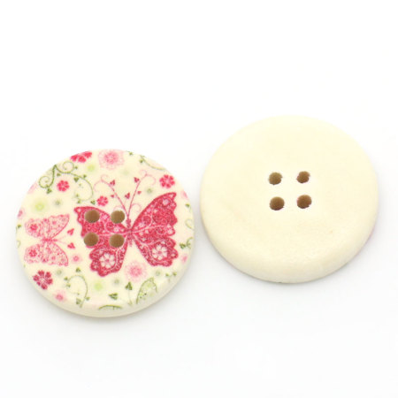 Legno Bottone da Cucire ScrapbookBottone Tondo Multicolore Quattro Fori Farfalla Disegno 3cm Dia, 50 Pz
