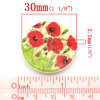 Picture of Wood Sewing Buttons Scrapbooking 4 Holes Round Multicolor Flower Pattern 30mm(1 1/8") Dia, 50 PCs