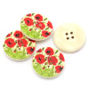 Picture of Wood Sewing Buttons Scrapbooking 4 Holes Round Multicolor Flower Pattern 30mm(1 1/8") Dia, 50 PCs