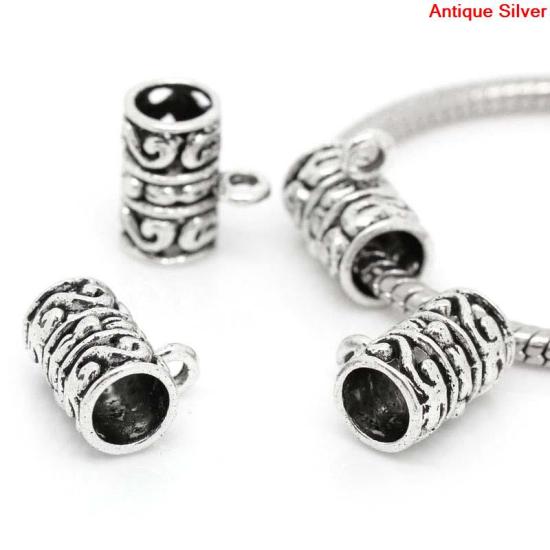 Bild von European Stil Zinklegierung Element Perlen Für European Armband Zylinder Antik Silber 6mm, 2.3mm, 13mm x 12mm, 50 Stücke