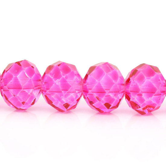 Picture of Glass Loose Beads Flat Round Fuchsia Faceted 8mm Dia,44.5cm long,2 Strands(approx 72PCs/Strand)