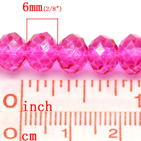 Picture of Glass Loose Beads Flat Round Fuchsia Faceted 8mm Dia,44.5cm long,2 Strands(approx 72PCs/Strand)