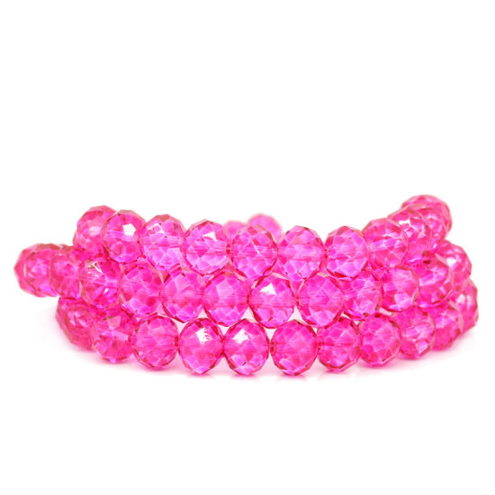 Picture of Glass Loose Beads Flat Round Fuchsia Faceted 8mm Dia,44.5cm long,2 Strands(approx 72PCs/Strand)