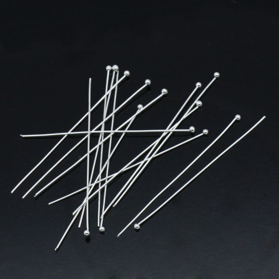 Picture of Brass Ball Head Pins Silver Plated 4.5cm(1 6/8") long, 0.5mm (24 gauge), 500 PCs                                                                                                                                                                              