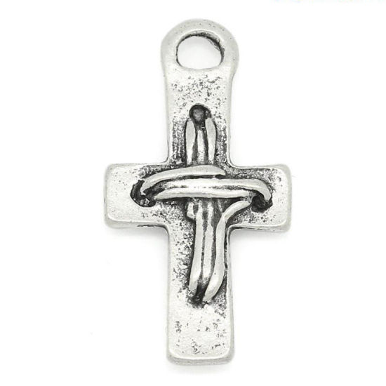 Immagine di Lega di Zinco Charm Ciondoli Croce Argento Antico Nulla Disegno 23.0mm x 12.0mm, 50 Pz