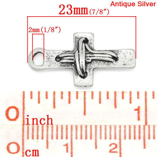 Immagine di Lega di Zinco Charm Ciondoli Croce Argento Antico Nulla Disegno 23.0mm x 12.0mm, 50 Pz