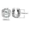 Picture of Zinc Metal Alloy European Style Large Hole Charm Beads Horseshoe Silver Plated Clear Rhinestone About 11mm x 9mm, Hole: Approx 4.8mm, 5 PCs