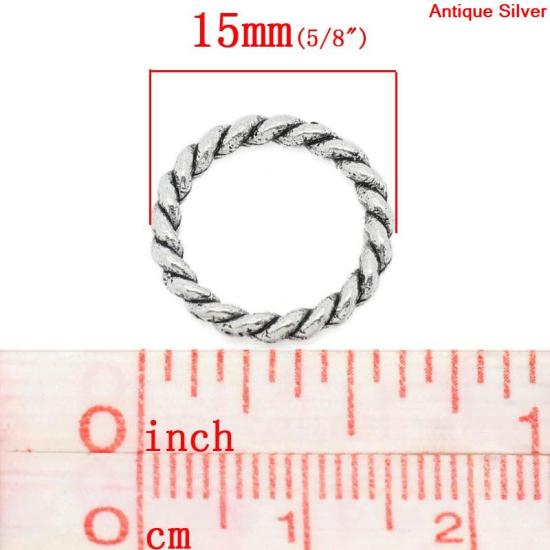 Immagine di 50 Pz 15mm Dia, 2mm(12 misura) Lega di Zinco Chiuso Stile Anello di Salto Argento Antico Tondo Striscia