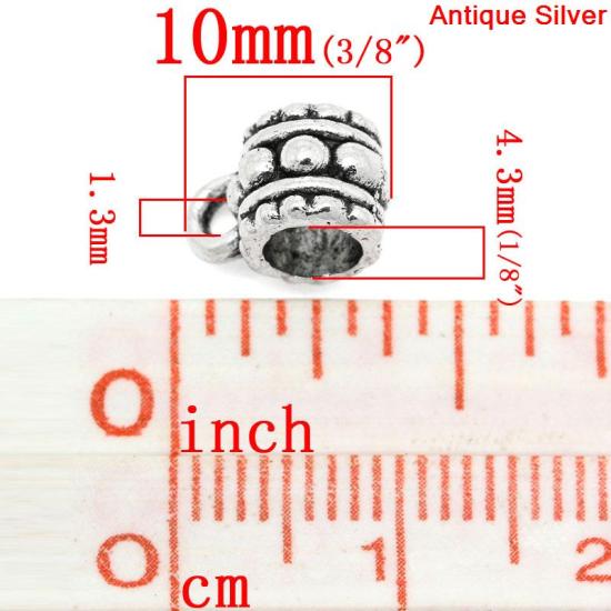Bild von Zinklegierung Element Perlen Barrel Antik Silber, mit Punkt Muster, 4.3mm, 1.3mm, 10mm x 6mm, 100 Stück