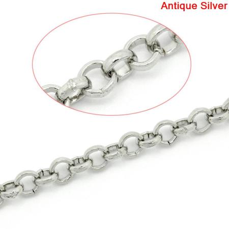 Iron Based Alloy Rolo Chain Findings Silver Tone 4mm(1/8") Dia, 5 M