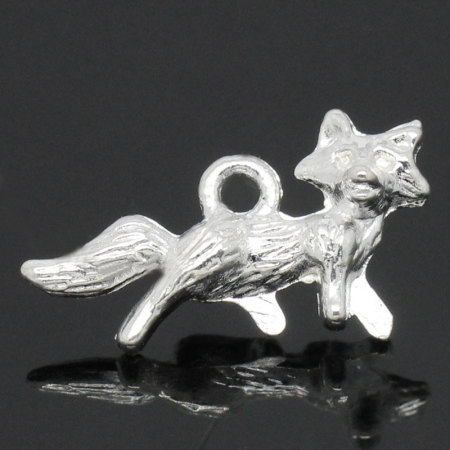 Imagen de Zamak Colgantes Charms Zorro Argentado 22mm x 13mm, 6 Unidades