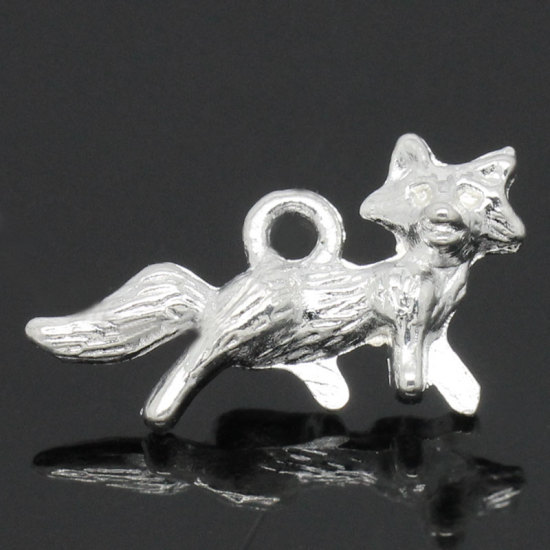 Picture of Zinc Metal Alloy Charm Pendants Fox Animal Silver Plated 22mm( 7/8") x 13mm( 4/8"), 6 PCs